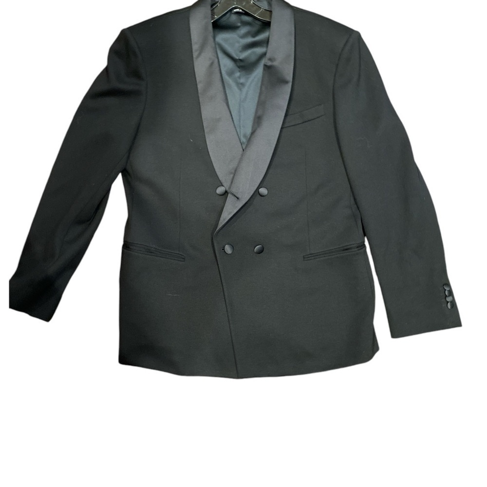 Giorgio Armani / black satin lapel ponte double breasted blazer jacket 56 IT XL